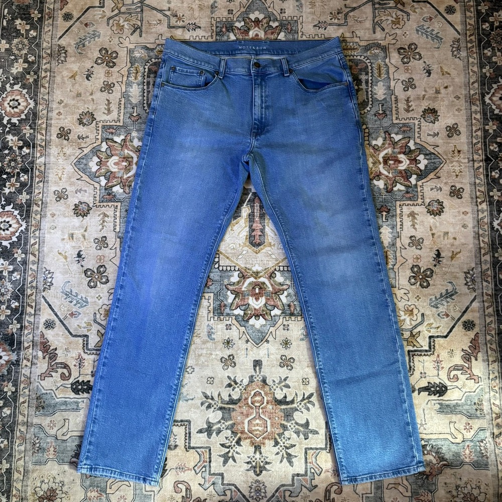Mott & Bow Mens Slim Fit Straight Jeans Medium Wash Blue Denim W36 L32 Stretch - Picture 11 of 12